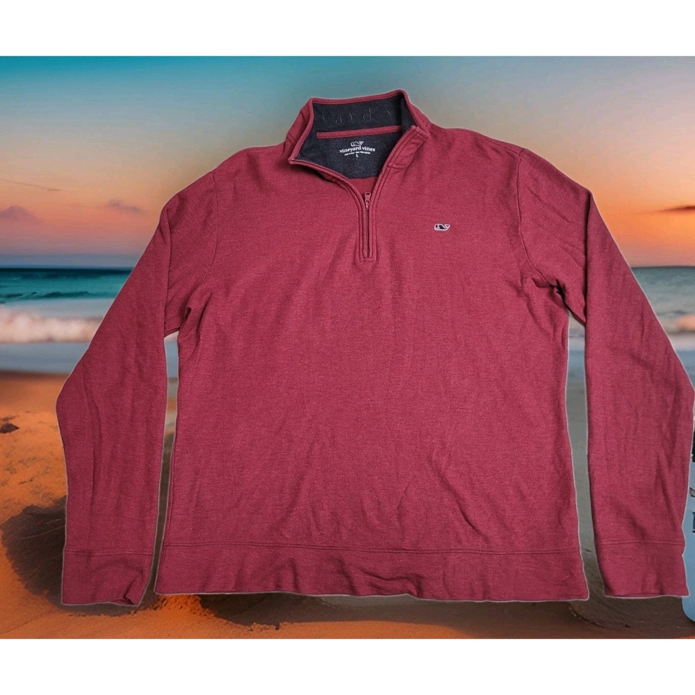 ⛳Vineyard Vines Quarter‑Zip Pullover Sweater Mens L Red Pima Cotton Preppy Golf